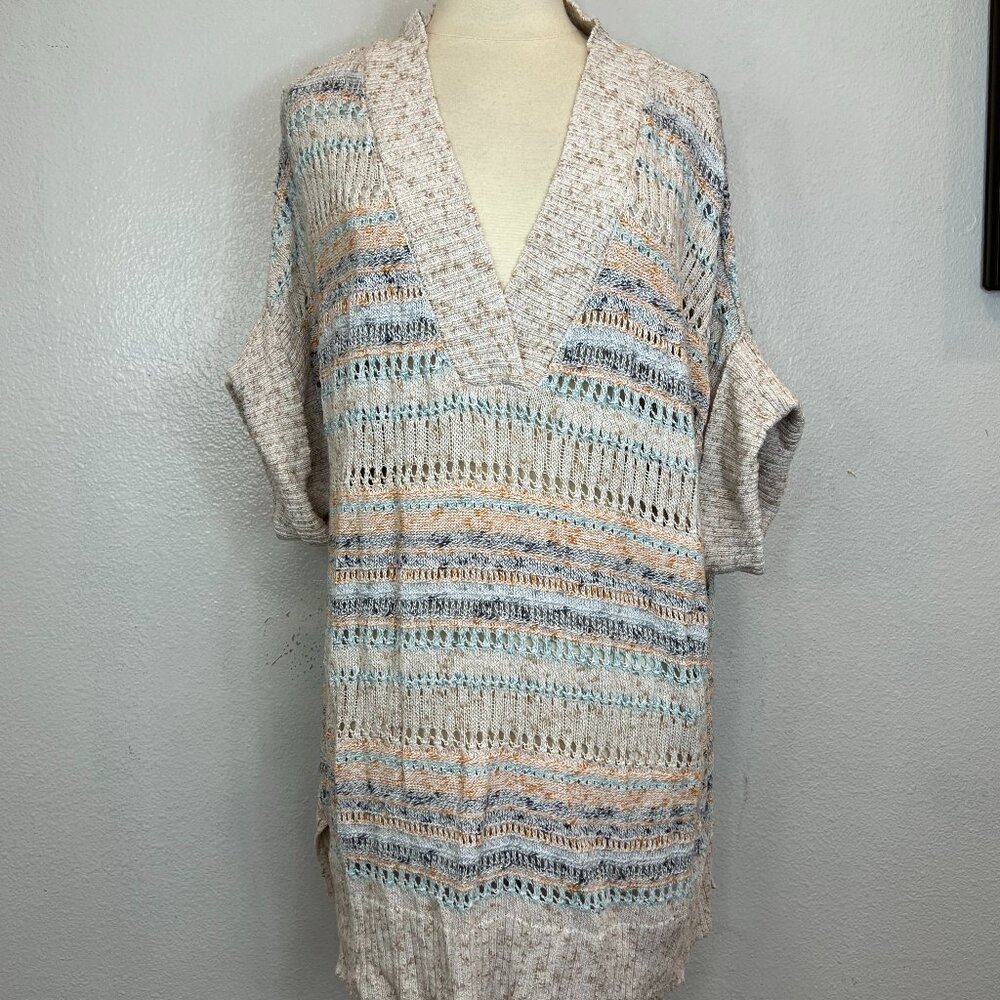 Soft‎ Surroundings 1X Knit Open Weave Tunic Sweater Striped Pastel Popover Fall